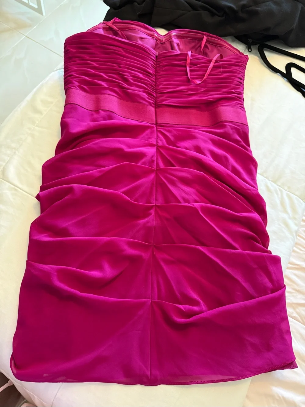 Fuchsia Spaghetti Strap Ruched Bodice Dress - Picture 8 of 11